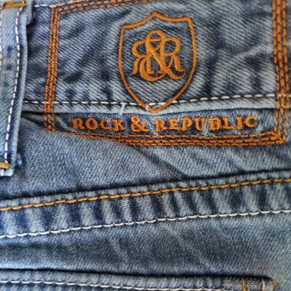 Vintage Rock Republic distressed men's jeans 36/34 Thick stitching and skulls - Picture 10 of 16